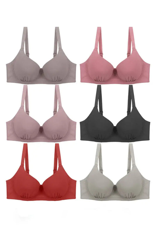 6 Pcs Assorted Colors B/C/D/DD/DDD/F Cup Full Coverage Bra