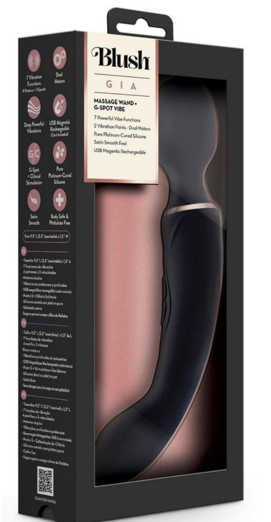 Blush Gia Rechargeable Silicone Massage Wand - Black