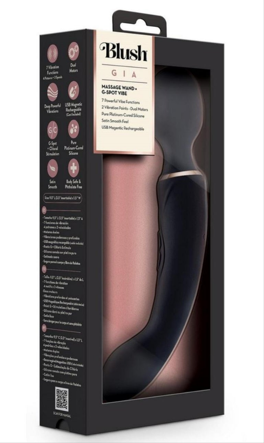 Blush Gia Rechargeable Silicone Massage Wand - Black