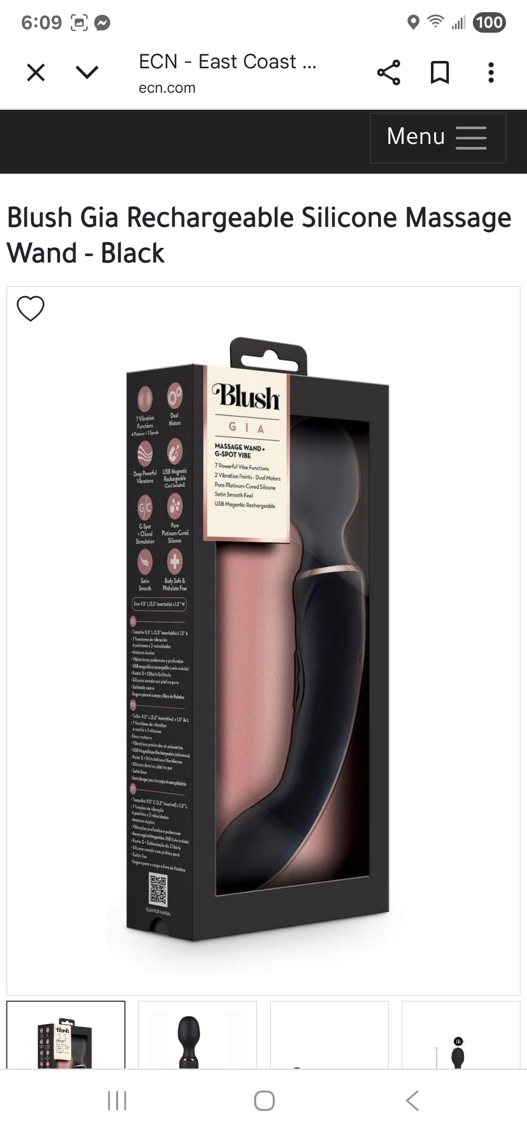 Blush Gia Rechargeable Silicone Massage Wand - Black