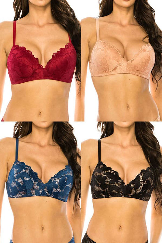 4 Piece Push-up Floral Lace Bra B/C Cup-78284-BRA-B-C-4