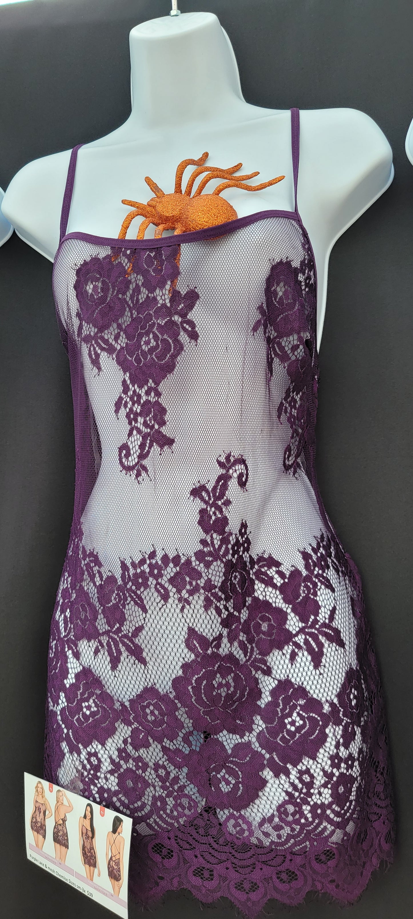 Plum Floral Lace and Mesh Chemise