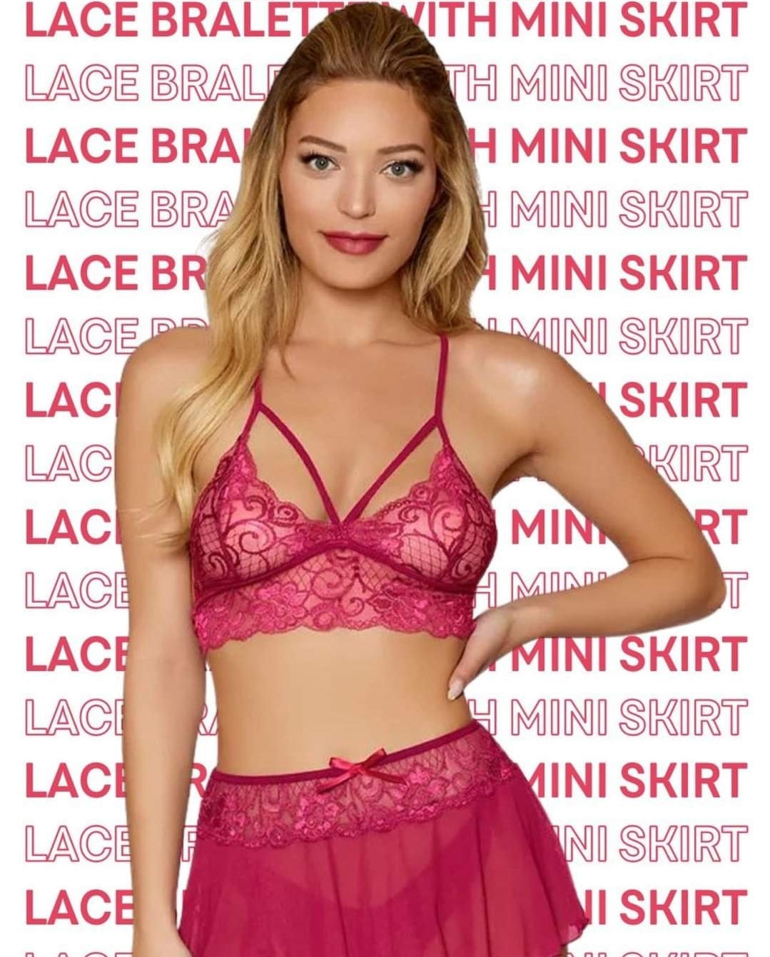 XL Mulberry Lace Bralette and Mini Skirt