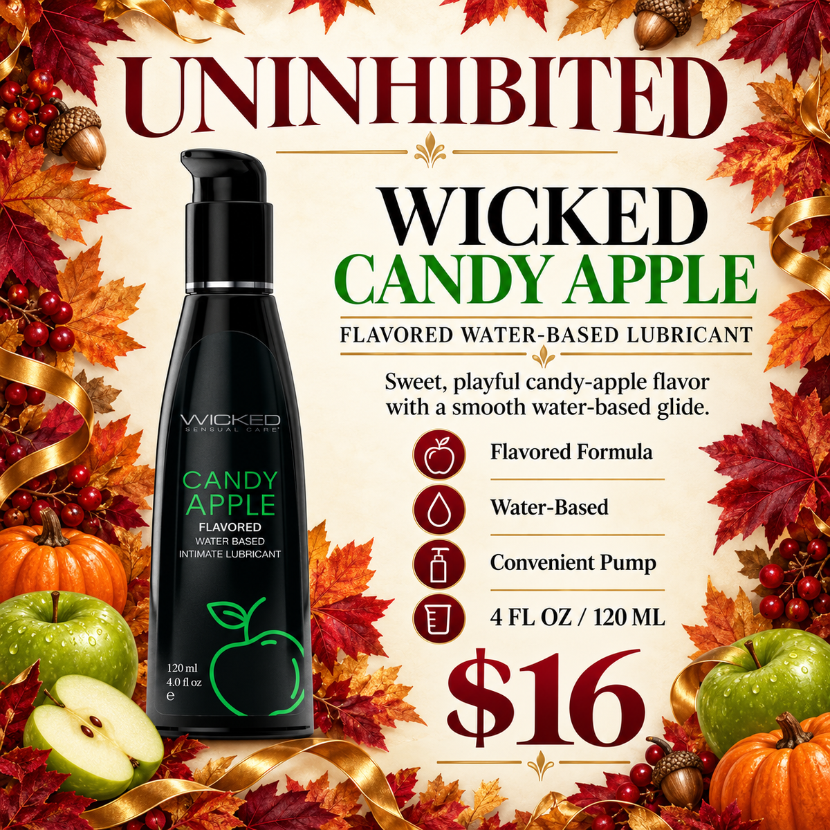 Wicked Aqua Candy Apple Flavored Water-Based Lubricant – 4 oz