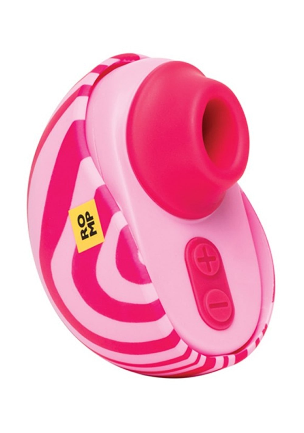ROMP Spin pink and red clitoral stimulator on a white background