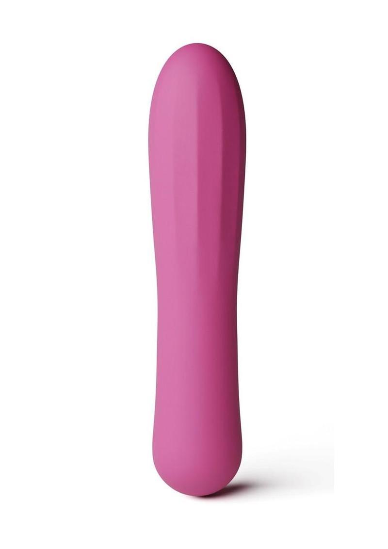 X & O's Tempt berry vibrator on a plain background