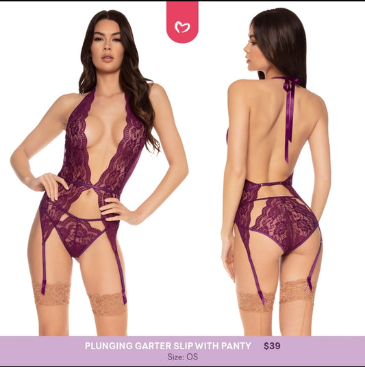 Plunging Garter Slip with Panty OS